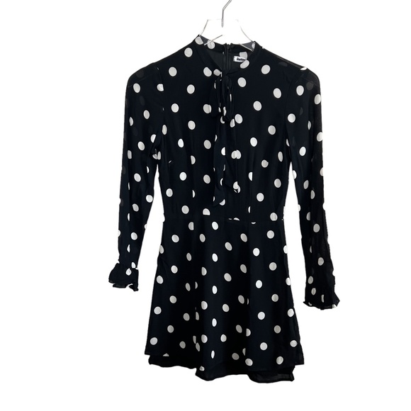 Reformation Dresses & Skirts - REFORMATION | Black Fox Tie Neck Mini Dress Polka Dot Ruffle Long Sleeve